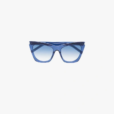 Shop Saint Laurent Eyewear Blue Kate Acetate Sunglasses