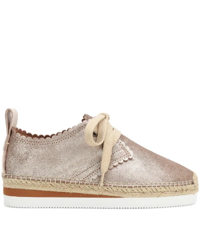 Shop See By Chloé Leather Lace-up Espadrilles In Gold