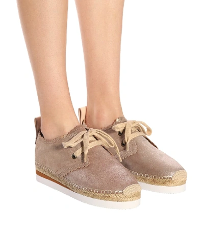 Shop See By Chloé Leather Lace-up Espadrilles In Gold