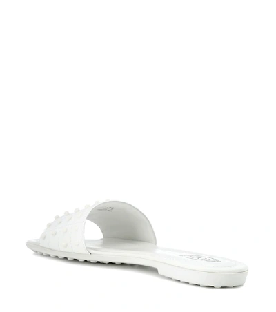 Shop Tod's Patent Leather Slides In White