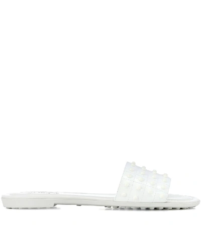 Shop Tod's Patent Leather Slides In White