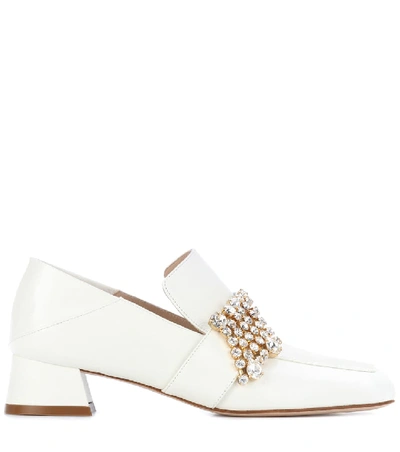 Shop Stuart Weitzman Irises Leather Loafers In White