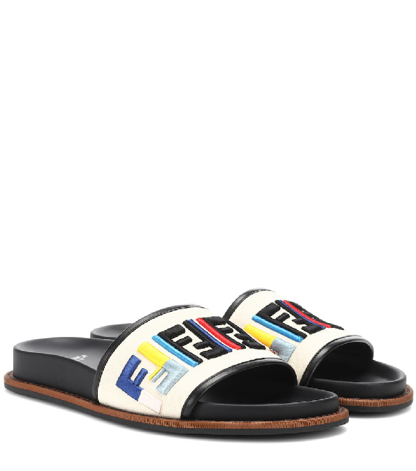 fendi embroidered leather slide sandal