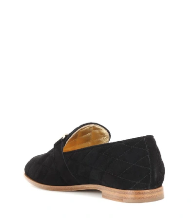 Shop Tod's Double T Suede Loafers In Black
