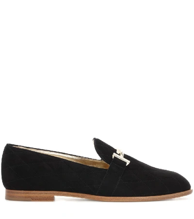 Shop Tod's Double T Suede Loafers In Black