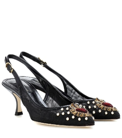 Shop Dolce & Gabbana Embellished Leather Slingback Pumps In Black