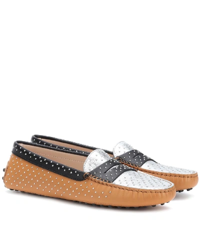 Shop Tod's Embellished Leather Loafers In Multicoloured