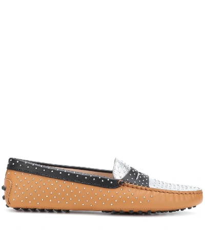 Shop Tod's Embellished Leather Loafers In Multicoloured