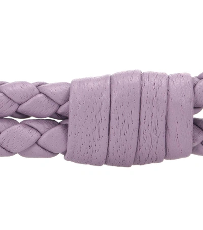 Shop Bottega Veneta Knot Intrecciato Leather Bracelet In Purple