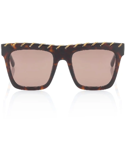 Shop Stella Mccartney Falabella Chain Square Sunglasses In Brown