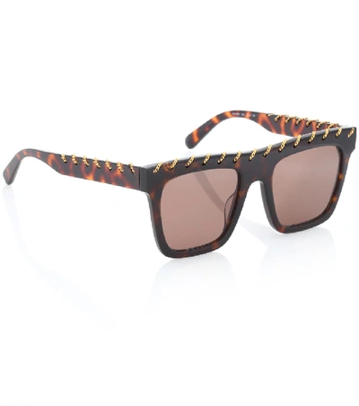 Shop Stella Mccartney Falabella Chain Square Sunglasses In Brown