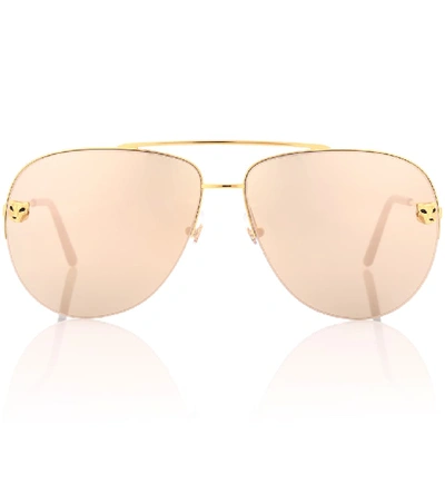 Shop Cartier Panthère De  Aviator Sunglasses In Gold