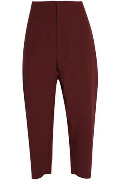 Shop Marni Woman Cropped Silk-crepe Tapered Pants Burgundy