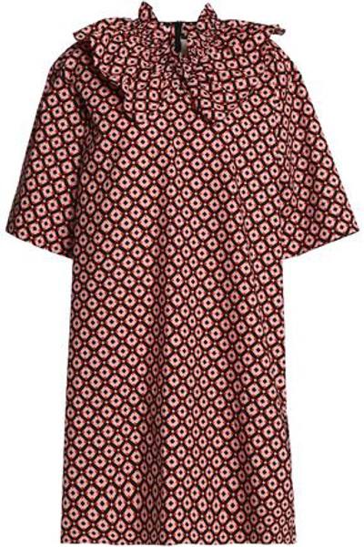 Shop Marni Woman Ruffle-trimmed Printed Cotton-poplin Mini Dress Pink