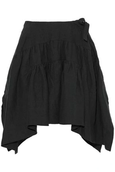 Shop Jw Anderson Woman Pleated Linen Mini Skirt Black