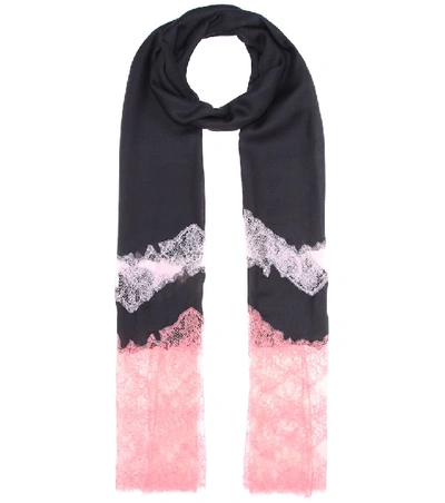 Shop Valentino Cashmere-blend And Lace Scarf In Black