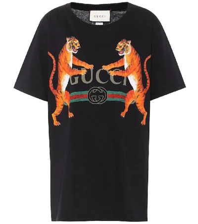 Shop Gucci Logo Cotton T-shirt In Eero