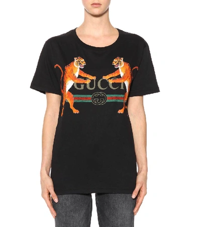 Shop Gucci Logo Cotton T-shirt In Eero