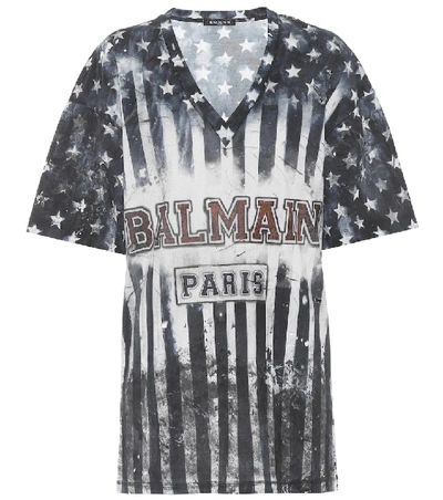 Shop Balmain Printed Cotton T-shirt In Multicoloured