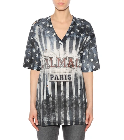 Shop Balmain Printed Cotton T-shirt In Multicoloured