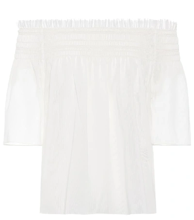 Shop Saint Laurent Off-the-shoulder Cotton Top In White