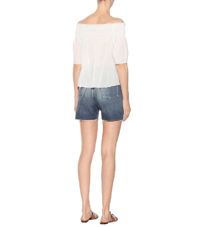 Shop Saint Laurent Off-the-shoulder Cotton Top In White