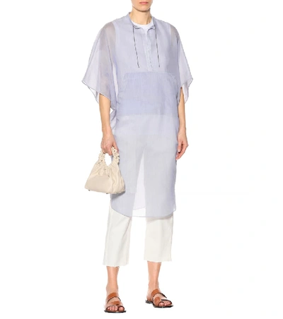 Shop Brunello Cucinelli Striped Cotton And Silk Kaftan In Blue