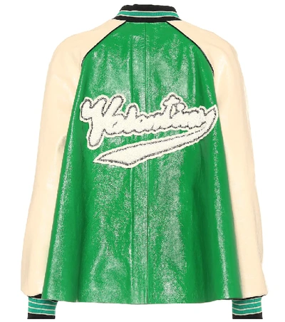 Shop Valentino Embellished Leather Jacket In Green