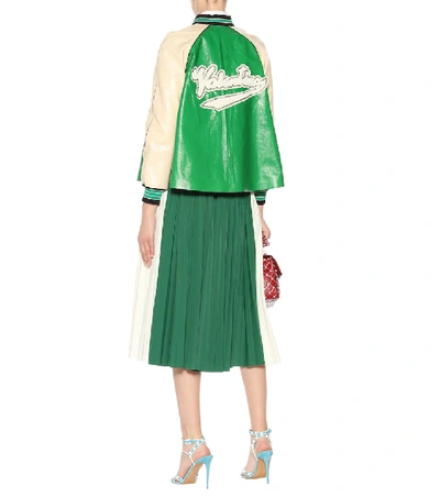 Shop Valentino Embellished Leather Jacket In Green