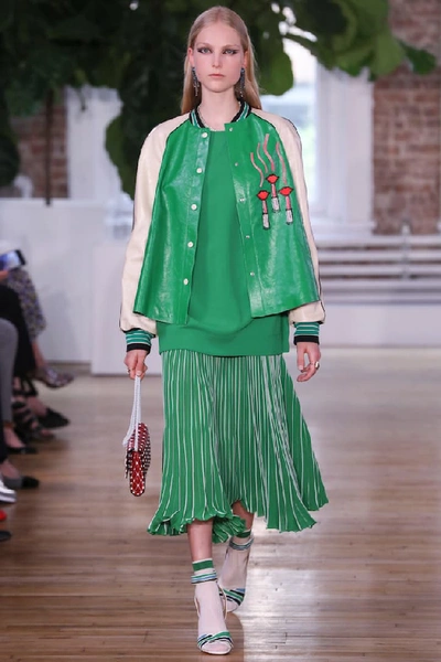 Shop Valentino Embellished Leather Jacket In Green
