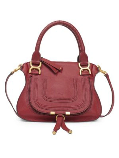 Shop Chloé Double Handle Marcie Leather Bag In Dahlia Red