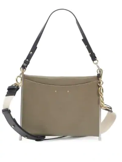 Shop Chloé Roy Canvas Strap Grained Leather Bag In Grey