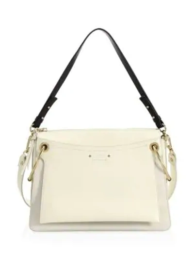 Shop Chloé Medium Roy Gusset Grained Leather Bag In Natural White