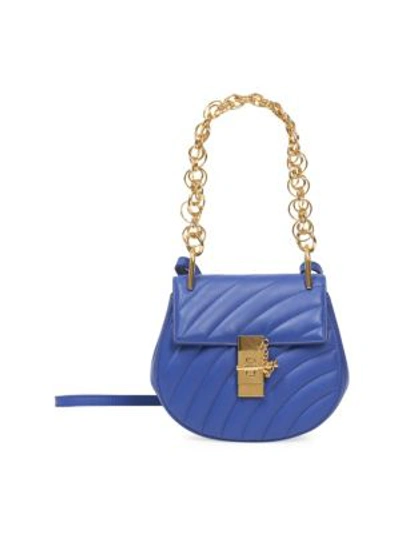 Shop Chloé Small Drew Quilted Leather Saddle Bag In Blue