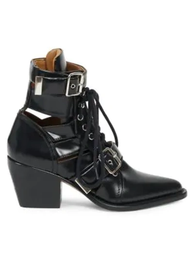 Shop Chloé Women's Rylee Buckle Cutout Leather Boots In Black