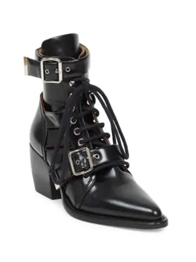 Shop Chloé Women's Rylee Buckle Cutout Leather Boots In Black