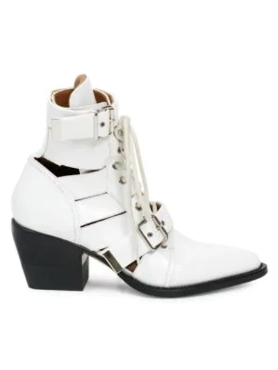 Shop Chloé Women's Rylee Buckle Cutout Leather Boots In White