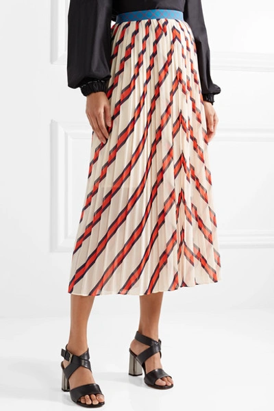 By Malene Birger Alvilamma Pleated Striped Chiffon Midi Skirt In Ecru |  ModeSens