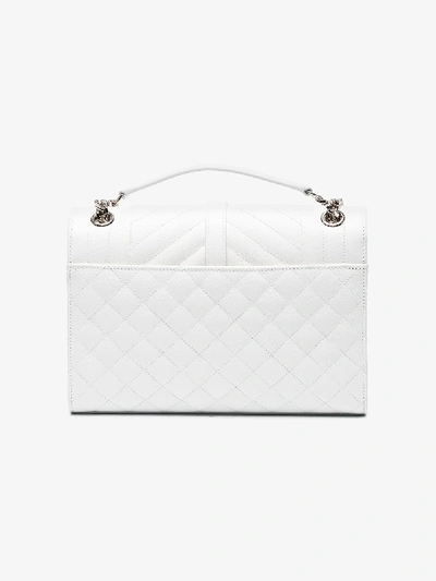 Shop Saint Laurent White Monogram Leather Shoulder Bag