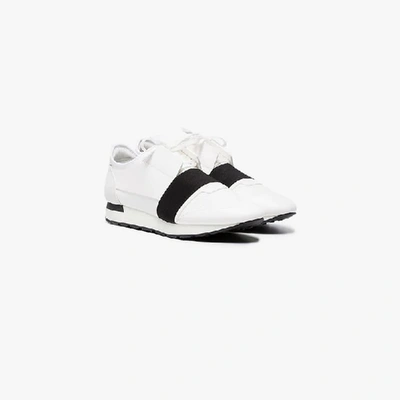 Shop Balenciaga White And Black Race Runner Sneakers