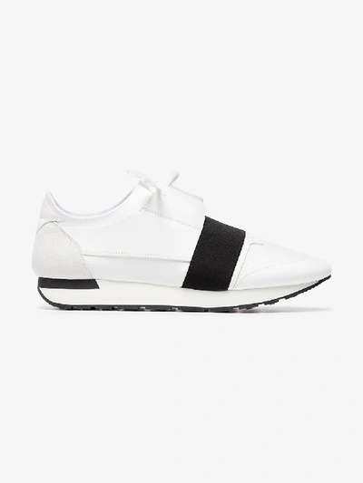 Shop Balenciaga White And Black Race Runner Sneakers