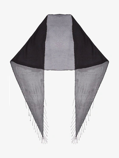 Shop Saint Laurent Black Chain Fringe Silk Scarf