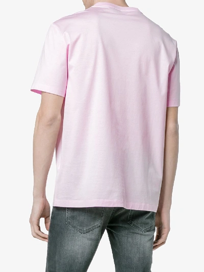 Shop Versace Logo Print Short Sleeve T Shirt In Pink&purple