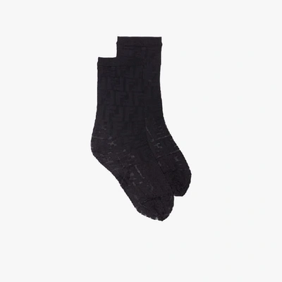 Shop Fendi Ff Logo Mesh Socks In Black