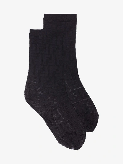 Shop Fendi Ff Logo Mesh Socks In Black