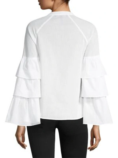 Shop Bcbgmaxazria Tiered Ruffle Sleeve Blouse In White