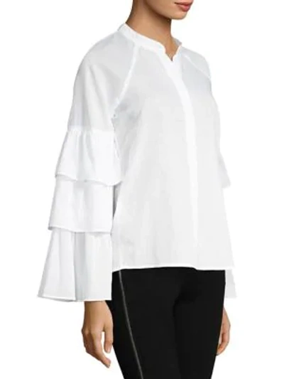 Shop Bcbgmaxazria Tiered Ruffle Sleeve Blouse In White