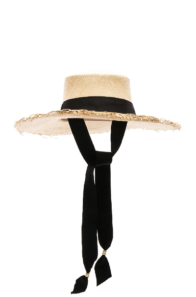 Shop Sensi Studio Frayed Boater Hat With Band In Natural & Black