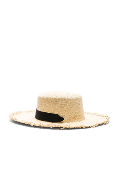 Shop Sensi Studio Frayed Boater Hat With Band In Natural & Black