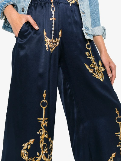 Shop Natasha Zinko Silk Nautical Track Pants In Blue